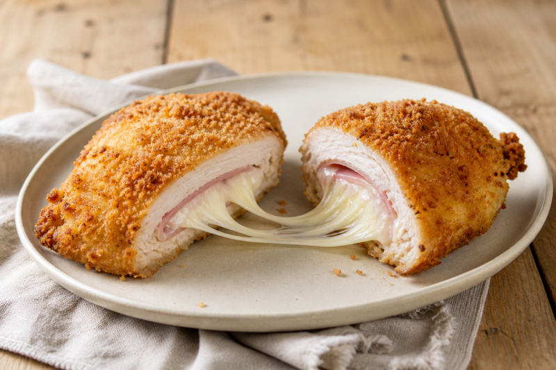 Cordon bleu di pollo filante appena cotto (foto illustrativa)