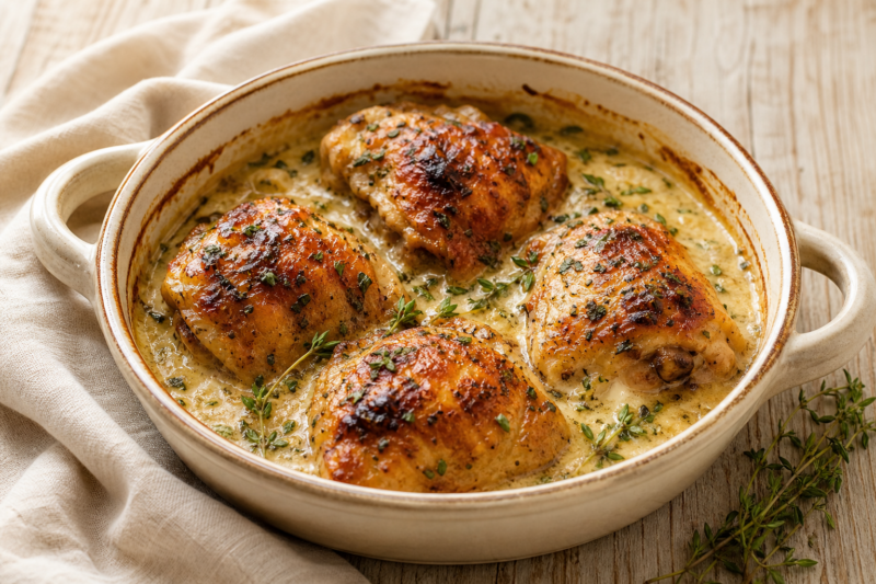 Cosce di pollo gratinate in salsa (foto illustrativa)